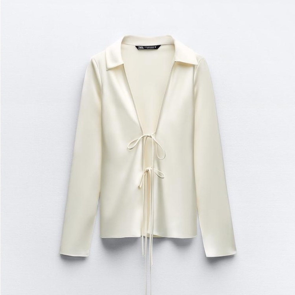 ZARA Satin effect shirt with ties - oyster white